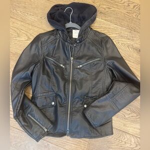 Black Leather Jacket with Hood